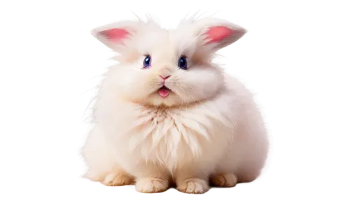 Cute cartoon bunny, round shiny eyes, pink nose, fluffy white fur, tiny paws, colorful droppings, sparkles around, playful sitting pose, pastel color background, soft focus, shallow depth of field, wa