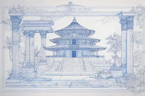 blueprint,temples,water palace,white temple,asian architecture,blueprints,temple fade,chinese architecture,summer palace,hall of supreme harmony,cd cover,marble palace,stone palace,palace,chinese temple,pagoda,blue and white china,backgrounds,temple,oriental painting,Unique,Design,Blueprint