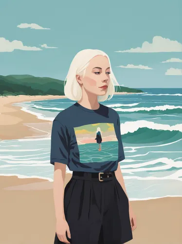 beach background,girl in t-shirt,digital painting,the beach pearl,ocean,digital illustration,girl on the dune,seaside,coast,vector art,vector illustration,beaches,by the sea,isolated t-shirt,coastal,sea,saltwater,ocean background,summer icons,beach walk,Illustration,Vector,Vector 08