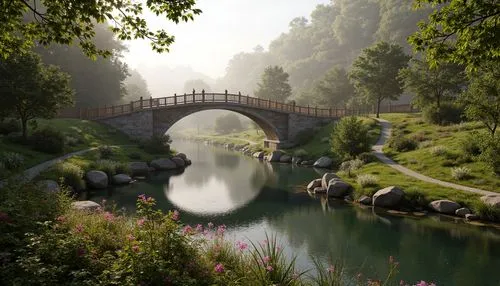 scenic bridge,wooden bridge,stone bridge,river landscape,rivendell,hanging bridge,hangman's bridge,dragon bridge,fantasy landscape,world digital painting,oxenbridge,shaoming,bridge,adventure bridge,landscape background,angel bridge,pont,foggy landscape,riverwood,viola bridge