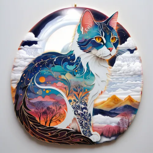 decorative plate,glass painting,enamelled,calico cat,a badge,car badge,cat frame,cat vector,decorative fan,y badge,firefox,k badge,r badge,p badge,felidae,whimsical animals,capricorn kitz,aegean cat,s