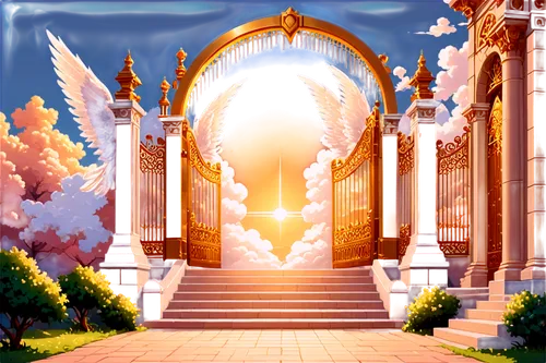 heaven gate,gateway,archway,lufia,victory gate,bird kingdom,entranceways,white temple,archways,maplestory,hall of the fallen,threshold,art deco background,dusk background,angel bridge,city gate,the mystical path,cartoon video game background,cathedral,hall of supreme harmony,Unique,Pixel,Pixel 01