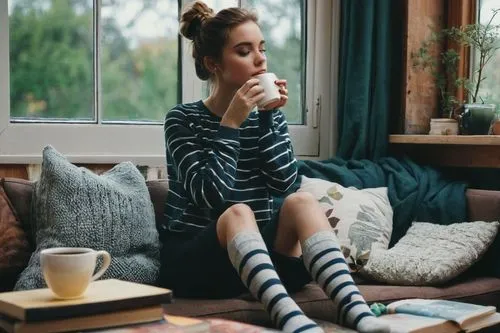 woman drinking coffee,knee-high socks,striped socks,coffee and books,relaxed young girl,long socks,hygge,stripped socks,women's socks,tea and books,legs crossed,drinking coffee,feet with socks,tea zen,argyle socks,girl sitting,odd socks,woman sitting,crossed legs,girl studying,Illustration,Black and White,Black and White 12