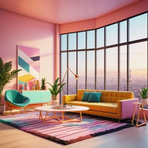 sky apartment,apartment lounge,modern decor,livingroom,living room,modern room,an apartment,apartment,mid century modern,modern living room,shared apartment,pink chair,interior design,retro styled,loft,mid century house,sitting room,3d background,contemporary decor,pink vector,Art,Classical Oil Painting,Classical Oil Painting 33