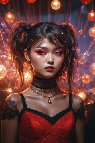 red lantern,rosa ' amber cover,fantasy portrait,mystical portrait of a girl,portrait background,visual effect lighting,fire red eyes,asian vision,photomanipulation,aura,image manipulation,geisha,asian costume,fiery,masquerade,asian woman,artificial hair integrations,halloween background,zodiac sign libra,fantasy picture