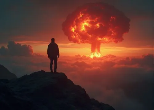 apocalypse,eruption,volcanic,man silhouette,photomanipulation,krakatoa