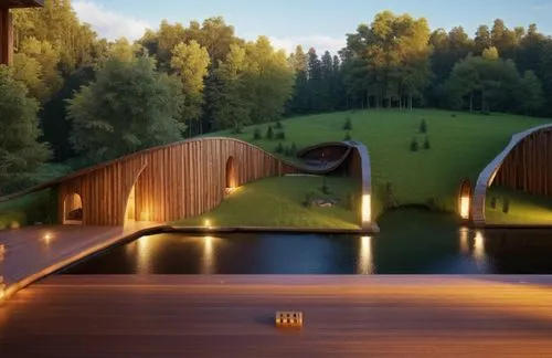 3d rendering,corten steel,wooden decking,landscape design sydney,eco hotel,wooden beams,render,infinity swimming pool,roof landscape,landscape designers sydney,futuristic architecture,grass roof,wooden bridge,3d render,3d rendered,pool house,wooden sauna,luxury property,dug-out pool,outdoor pool