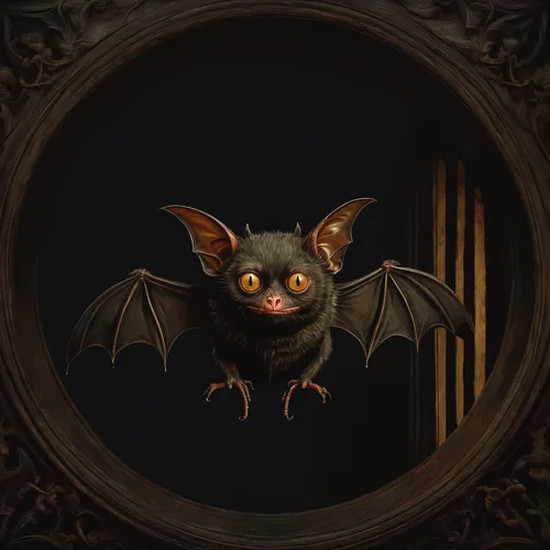 A spooky bat emoji watches from the dark outside,vampire bat,bat,fruit bat,hanging bat,bat smiley,tropical bat,big brown bat,bats,little red flying fox,aye-aye,halloween frame,mouse eared bat,gargoyle