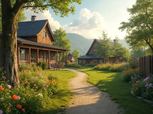 alpine village,summer cottage,home landscape,mountain village,idyllic,cottage,country cottage,wooden houses,countryside,aurora village,sylvania,house in the mountains,butka,oberland,mountain settlement,the cabin in the mountains,meadow landscape,summer meadow,zakopane,house in mountains,Photography,General,Realistic