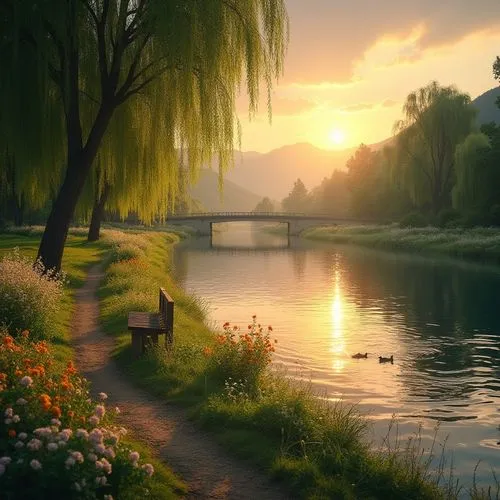 landscape background,river landscape,evening lake,beautiful landscape,idyllic,tranquility,summer evening,towpath,riverclan,idyll,fantasy landscape,evening atmosphere,nature landscape,beauty scene,world digital painting,meadow landscape,nature background,landscape nature,riverside,romantic scene,Photography,General,Realistic