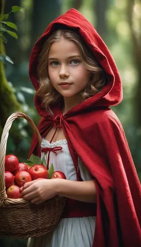 little red riding hood,red riding hood,girl picking apples,red apples,arrietty,red cape,Photography,General,Cinematic