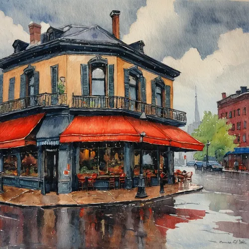 watercolor cafe,watercolor shops,watercolor tea shop,watercolor painting,watercolor,watercolor paris,coffee watercolor,watercolor sketch,bistrot,wine tavern,red hen,watercolor background,french quarters,watercolor paint,bistro,awnings,watercolor paris shops,paris cafe,rainy day,new york restaurant,Art,Classical Oil Painting,Classical Oil Painting 30