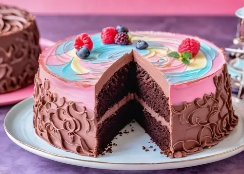 chocolate layer cake,ice cream cake with chocolate sauce,unicorn cake,pink cake,black forest cake,sweetheart cake,chocolate cake,bowl cake,easter cake,flourless chocolate cake,pink icing,colored icing,stack cake,layer cake,strawberries cake,torte,taro cake,a cake,slice of cake,birthday cake,Conceptual Art,Fantasy,Fantasy 24