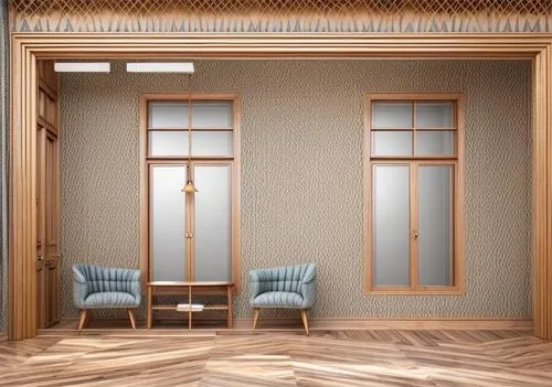 patterned wood decoration,japanese-style room,3d rendering,wallcoverings,danish room,interior decoration,paneling,wallcovering,wainscoting,wooden windows,search interior solutions,window curtain,room door,art deco background,interior decor,architrave,panelled,3d render,contemporary decor,render