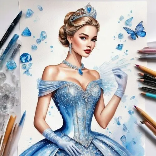 cinderella,elsa,watercolor pencils,fairy tale character,fashion illustration,coloured pencils,pencil art,color pencils,colour pencils,fantasy art,color pencil,colored pencils,fairytale characters,watercolor pin up,watercolor painting,ice queen,pencil color,the snow queen,watercolor blue,illustrator