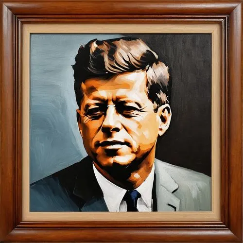 JFK, wooden frame art,jfk,kennedy,rooseveltian,oezil,official portrait,13 august 1961,kennedys,us president,secdef,regan,merensky,rfk,gipper,kochs,sandalow,kerensky,custom portrait,president,color ima