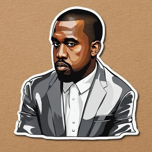 kanye west
,a drawing of a man with a jacket and tie,kanye,kayne,vector illustration,vector art,hov,vector graphic,Unique,Design,Sticker