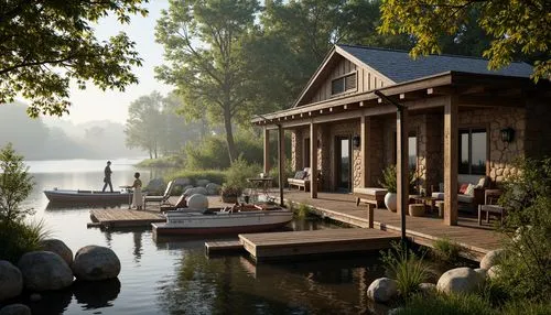 summer cottage,boathouse,house with lake,house by the water,boat house,houseboat,cottage,summer house,boathouses,boat dock,houseboats,summerhouse,dock,idyllic,boat shed,undock,lakeside,floating huts,dock on beeds lake,render