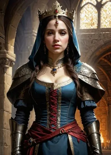 a queen,celtic queen,queen of hearts,fantasy woman,joan of arc,female warrior,massively multiplayer online role-playing game,almudena,cinderella,fantasy portrait,sterntaler,catarina,medieval,blue ench