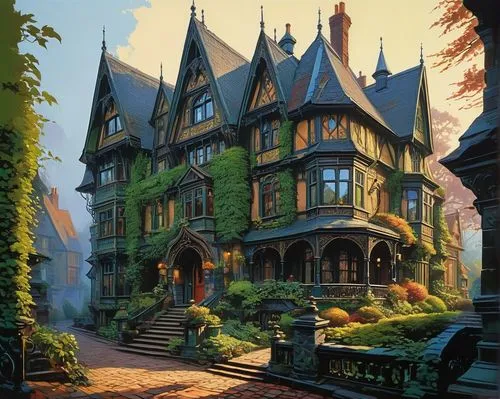 victorian house,victorian,old victorian,fairy tale castle,victoriana,brownstones,maplecroft,storybrooke,victorian style,victorians,magic castle,fairytale castle,witch's house,briarcliff,riftwar,ravenloft,sylvania,apartment house,diagon,woodburn,Conceptual Art,Sci-Fi,Sci-Fi 23