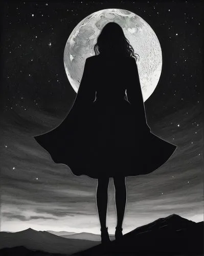 woman silhouette,silhouette art,queen of the night,moonshadow,women silhouettes,moonbeams,Illustration,Realistic Fantasy,Realistic Fantasy 07