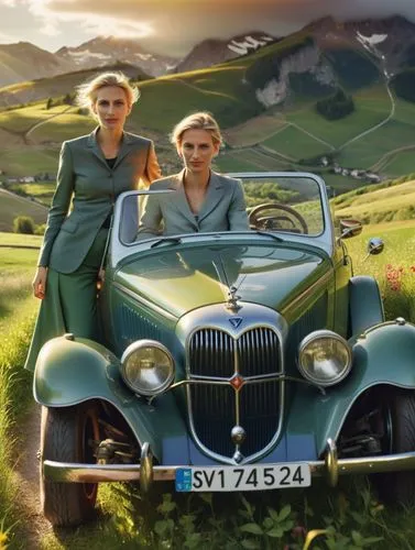 Germany’s political leader Alice Weidel dominates the action. She drives through a green Swiss meadow landscape with her pretty female partner in a valuable car whose dark green paintwork reflects the