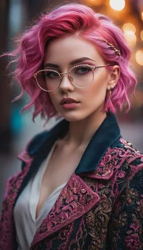 pink hair,pink glasses,pink round frames,portrait background,pink double,pink background,pink beauty,grunge,retro woman,pink vector,pink large,pink dawn,librarian,punk,color glasses,dark pink in colour,hip rose,magenta,pixie-bob,pink flamingo,Photography,General,Fantasy