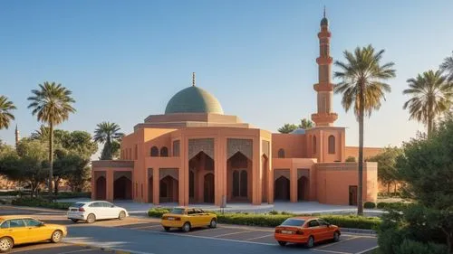 mosque,the building is pink and has several domes,al nahyan grand mosque,king abdullah i mosque,city mosque,al-askari mosque,university al-azhar,alabaster mosque,grand mosque,mosque hassan,quasr al-kh