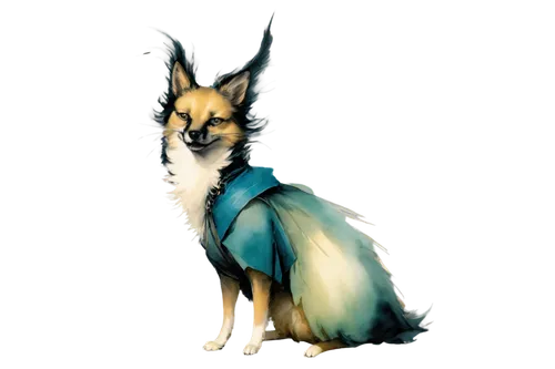 woofing, whining, panting.,a po of a little chihuahua dog with the blue dress in the background,patronus,vulpine,canidae,rough collie,daxter,welsh cardigan corgi,collie,papillion,kelpie,dog illustrati