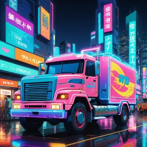 cybertruck,80's design,truck,nikola,hino,truckmaker,Illustration,Japanese style,Japanese Style 03