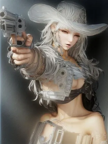 gunslinger,girl with gun,ashe,lilandra,raiden,girl with a gun,tsuneo,woman holding gun,mags,longhena,kotobukiya,sidearm,gun,kalashnikova,silverite,urd,witchblade,ciri,holding a gun,sandweiss