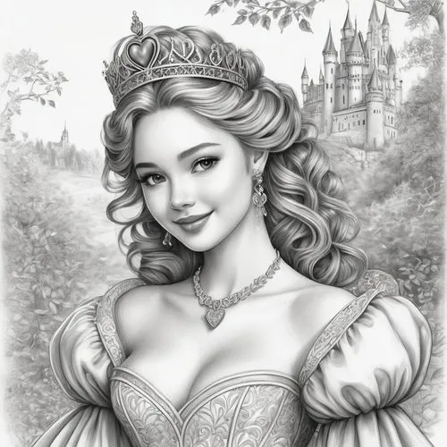 princess sofia,fairy tale character,princess anna,noblewoman,prinses,disneyfied,Illustration,Black and White,Black and White 30