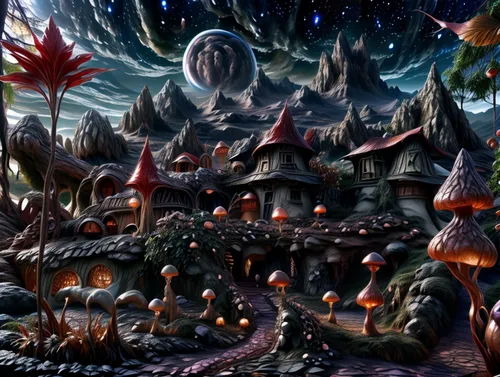 mushroom landscape,alien world,alien planet,fairy world,fairy village,mushroom island,fantasy landscape,fantasy picture,christmas landscape,fantasy art,fantasy world,3d fantasy,lunar landscape,terraforming,fairy forest,elves flight,dream world,fantasy city,volcanic landscape,futuristic landscape