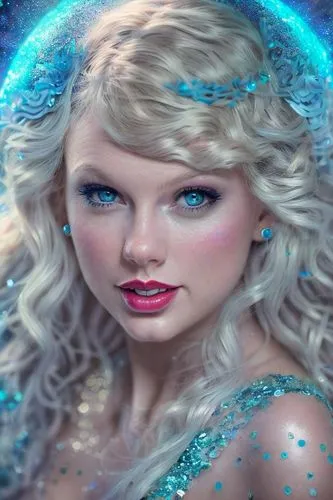 Taylor Swift in a ocean glitter dress extremely detailed professional photography of (((an ethereal spirit))) with a mischievous smile and glowy eyes. Otherworldly creature, magical scene, an incredib