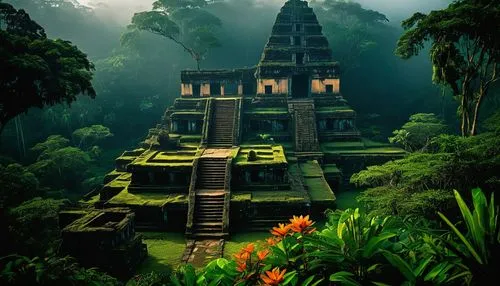 tikal,yavin,ubud,indian temple,toraja,gondwanaland,korowai,temples,chhatris,yaxchilan,thai temple,temple,catumbela,palyul,vimana,house in the forest,chhatri,rathas,shambhala,tepoztlan,Illustration,Paper based,Paper Based 26