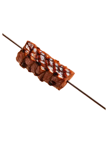 Juicy beef, grilled, savory aroma, tender texture, brownish-red color, sizzling hot, metal skewer, appetizing steam, close-up shot, shallow depth of field, warm lighting, cinematic composition.,an ani