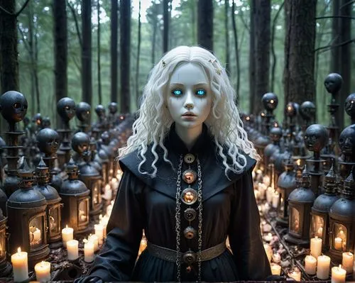 a mage with long white hair in a black robe casts an ice spell in a room full of clocks, the mystical and monumental atmosphere of the picture,therion,volturi,unseelie,mirkwood,arkona,behenna,blue enc