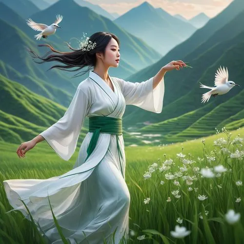 eurythmy,hanfu,landscape background,world digital painting,fantasy picture,gracefulness,yinzhen,little girl in wind,taijiquan,kongfu,jinling,xueying,spring background,qingming,windsong,songling,lily of the field,mountain spirit,springtime background,hanbok,Conceptual Art,Fantasy,Fantasy 03