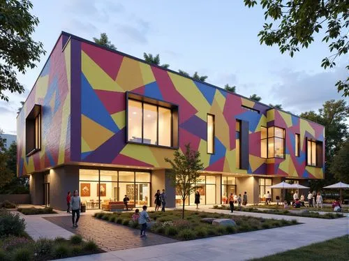 colorful facade,cohousing,cube house,cubic house,townhomes,cube stilt houses,modern house,townhome,modern architecture,smart house,facade panels,macalester,passivhaus,duplexes,rowhouses,new housing development,facade painting,tonelson,prefab,quadruplex