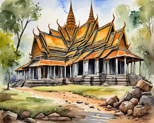 phra nakhon si ayutthaya,thai temple,ayutthaya,wat huay pla kung,cambodia,kuthodaw pagoda,angkor,angkor wat temples,dhammakaya pagoda,buddhist temple complex thailand,hindu temple,chiang mai,temple,taman ayun temple,chiang rai,buddhist temple,khokhloma painting,theravada buddhism,myanmar,grand palace,Illustration,Paper based,Paper Based 24