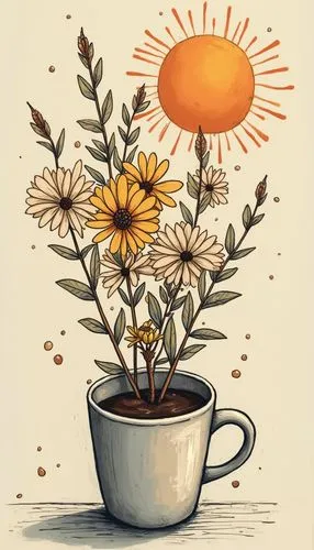 illustration of the flowers,flower illustration,xerochrysum bracteatumm,coffee tea illustration,helianthus tuberosus,calendula officinalis,Photography,Documentary Photography,Documentary Photography 03