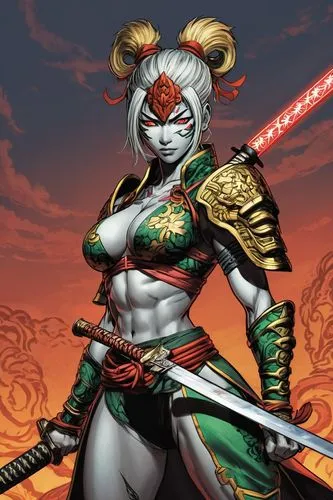 female warrior,katana,naginata,cat warrior,toshimitsu,yoshimitsu,sikatana,warrior woman,beautiful girls with katana,samurai fighter,eskrima,swordswoman,kyoshi,rakshasa,darth talon,asura,shiranui,ahsoka,soulcalibur,kunimitsu,Illustration,American Style,American Style 13