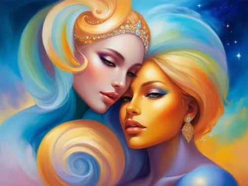 Painting Abstract Body Art Oil Painting
,priestesses,muses,wlw,garamantes,sun and moon,orions,goddesses,queenship,amantes,reinas,fantasy art,consorts,gemini,rhinemaidens,matriarchs,raelians,archangels