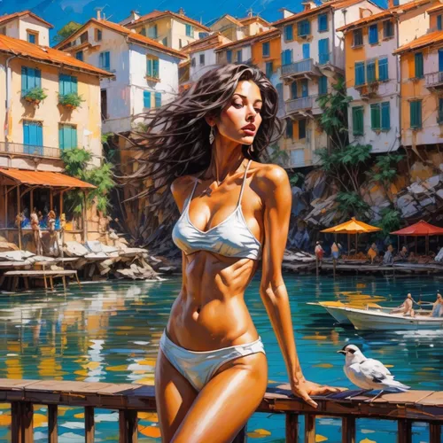 portofino,world digital painting,donsky,hallia venezia,venetian,mediterranean,italian painter,mediterrean,photoshop manipulation,photo painting,vergara,digital painting,positano,oil painting,girl on t