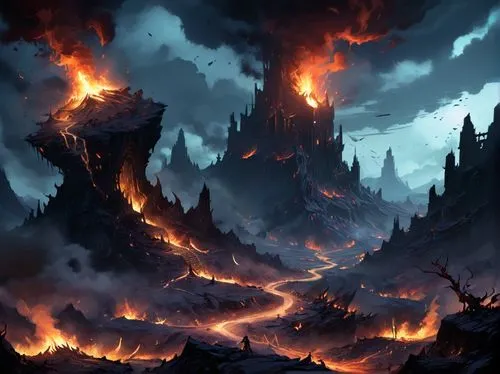 firelands,fire background,scorched earth,cataclysm,fire mountain,burning earth,forest fire,firewind,firestorms,volcanic landscape,tartarus,volcanic,fire in the mountains,garrison,infernal,lava,darklands,conflagration,surtur,infernales,Conceptual Art,Fantasy,Fantasy 02