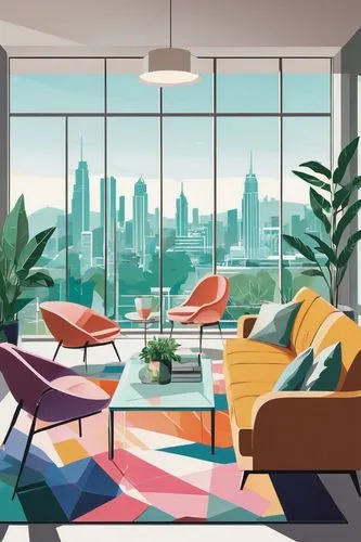 mid century modern,mid century,apartment lounge,living room,modern decor,livingroom,midcentury,modern room,modern living room,an apartment,penthouses,contemporary decor,sunroom,mid century house,sky apartment,apartment,shared apartment,mahdavi,interiors,sitting room,Illustration,Vector,Vector 01