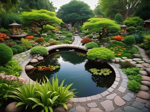 garden pond,landscape designers sydney,landscape design sydney,garden design sydney,japan garden,koi pond,Illustration,Realistic Fantasy,Realistic Fantasy 45