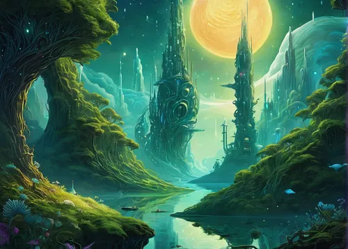 fantasy landscape,elven forest,futuristic landscape,fantasy picture,druid grove,mushroom landscape,fairy forest,alien world,ancient city,fantasy art,forest landscape,fairy world,3d fantasy,the mystical path,forest of dreams,world digital painting,forest path,alien planet,portal,fantasia,Illustration,Realistic Fantasy,Realistic Fantasy 37