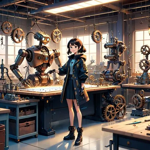 clockmaker,watchmaker,steampunk,steampunk gears,sewing factory,mechanical,mechanical puzzle,mechanical engineering,machinery,metal lathe,clockwork,dream factory,manufacture,machine tool,inventor,cogs,gunsmith,sewing machine,robotics,riveting machines,Anime,Anime,Cartoon