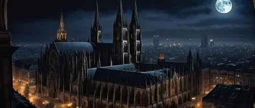 gothams,arkham,gotham,orthanc,morgul,gothic church,batagram,nidaros cathedral,haunted cathedral,coruscant,ravenloft,neogothic,black city,osgiliath,spires,metropolis,gothic style,gothic,castle of the corvin,fantasy city,Art,Classical Oil Painting,Classical Oil Painting 42